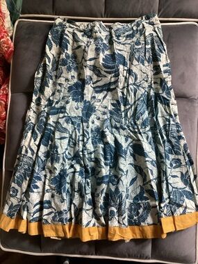 Old Navy Blue Floral A-Line Maxi Skirt with Mustard Hem